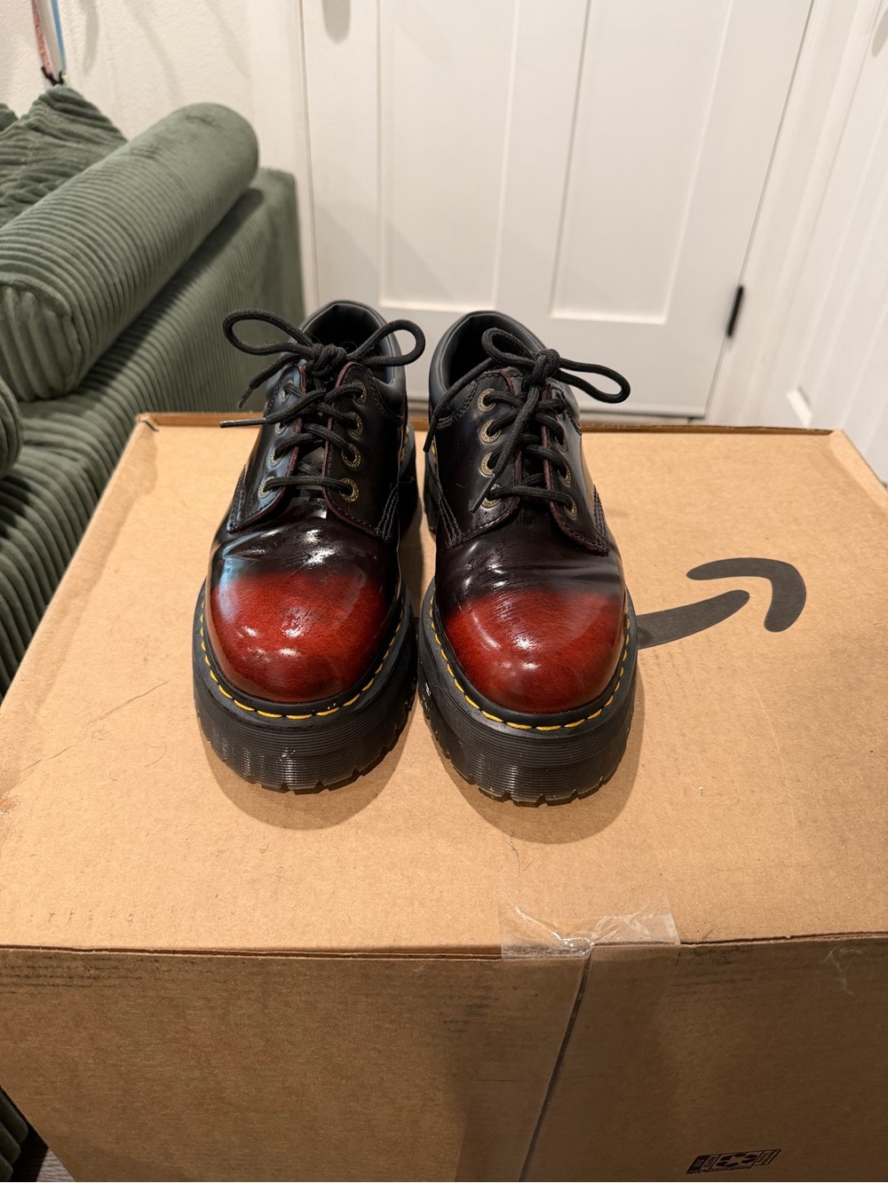 Dr. Martens Black and Red Platform Oxford Shoes